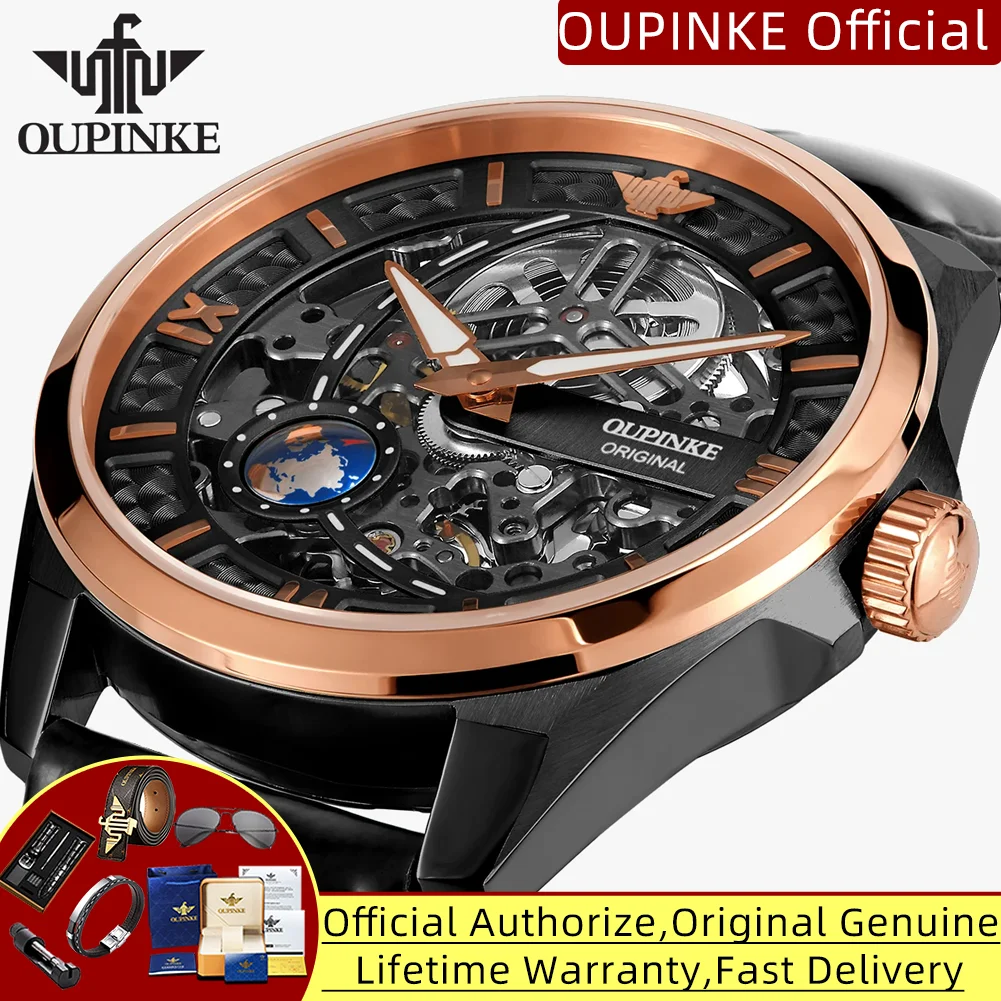 OUPINKE 3268 Роскошные автоматические мужские часы, уникальные полые 3D Vision, вращение, глобус, секундный циферблат, японский механизм, механические часы для мужчин 
OUPINKE 3268 Роскошные автоматические мужские часы, уникальные полые 3D Vision, вращение, глобус, секундный циферблат, японский механизм, механические часы для мужчин