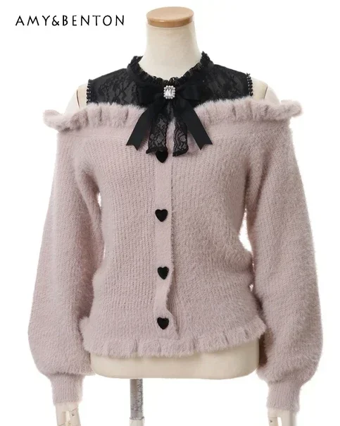 Japanese Liz Sweater Autumn Winter Sweet Fluffy Off-the-shoulder Lace Long-sleeved Short Sweater Women Mine Mass-produced Jumper
Japanese Liz Sweater Autumn Winter Sweet Fluffy Off-the-shoulder Lace Long-sleeved Short Sweater Women Mine Mass-produced Jumper