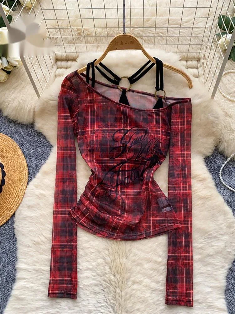 Plaid Y2K Streetwear Blouse With Backless Summer Tank Top Off Shoulder Slim Ladies Mesh Fashion American Retro Shirt
Plaid Y2K Streetwear Blouse With Backless Summer Tank Top Off Shoulder Slim Ladies Mesh Fashion American Retro Shirt