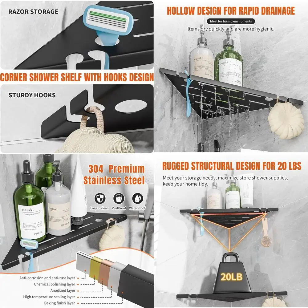 Органайзер для душа с крючками и отверстиями, без сверления, из нержавеющей стали, черная полка-корзина для ванной комнаты
Органайзер для душа с крючками и отверстиями, без сверления, из нержавеющей стали, черная полка-корзина для ванной комнаты