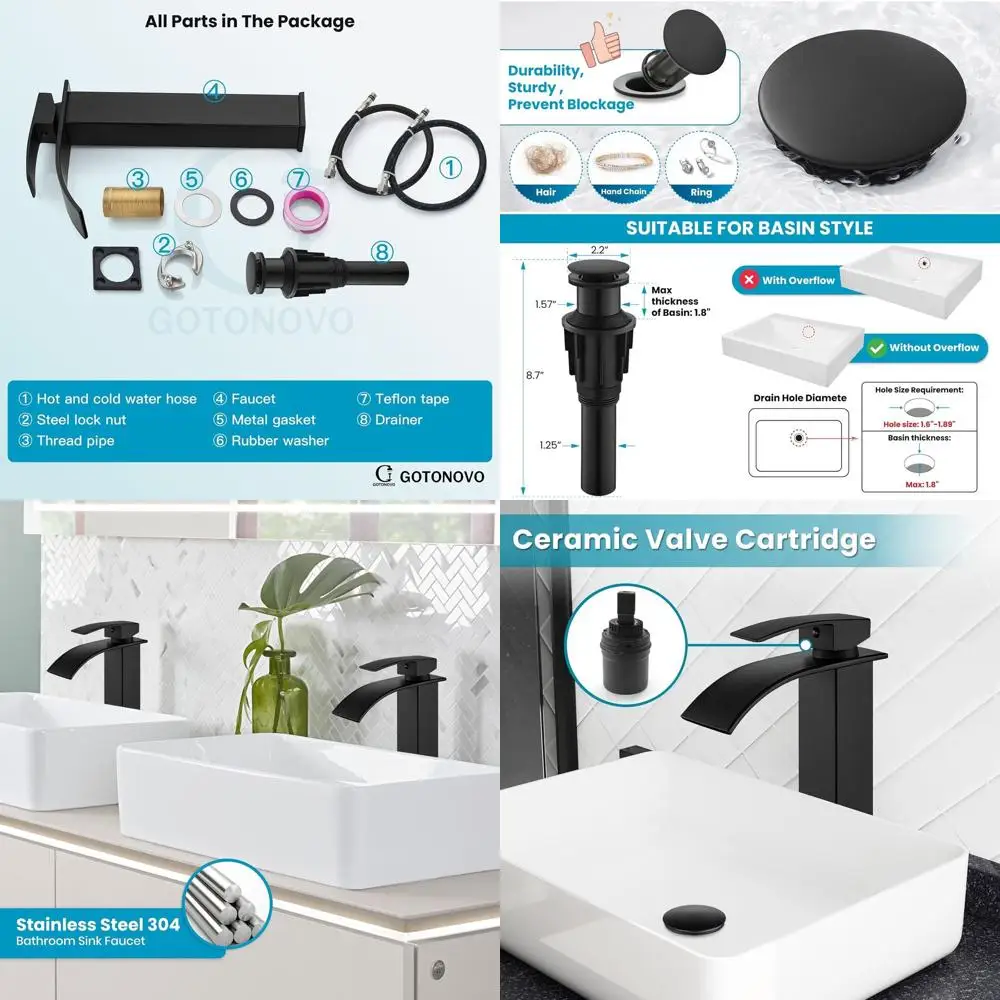 Modern Matte Black Single Handle Tall Bathroom Faucet with Pop-Up Drain for 1-Hole Vessel Sink
Modern Matte Black Single Handle Tall Bathroom Faucet with Pop-Up Drain for 1-Hole Vessel Sink