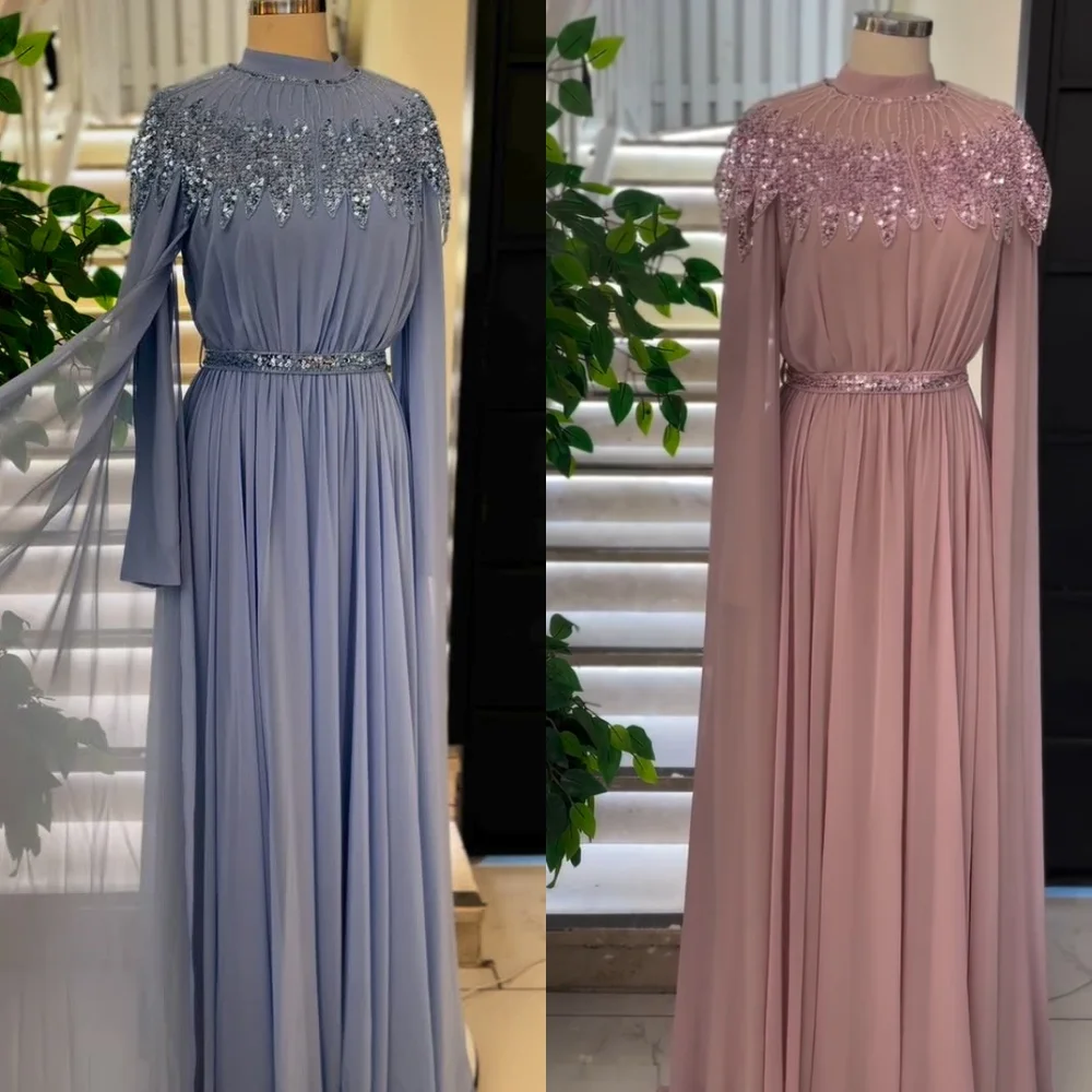 Customized Elegant Chiffon Flower Sequined A-line High Collar Long Dresses Bespoke Occasion Chinese Style Quality 
Customized Elegant Chiffon Flower Sequined A-line High Collar Long Dresses Bespoke Occasion Chinese Style Quality