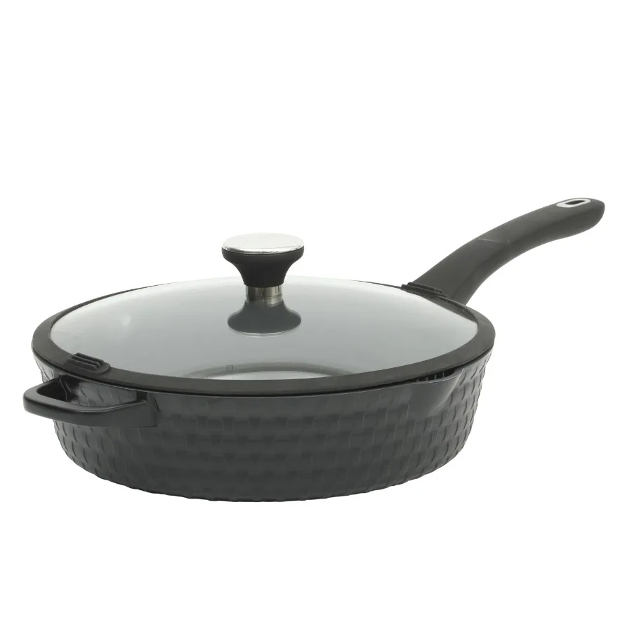 4 quart Black Cast Aluminum Basket Weave Saute Pan with lid
4 quart Black Cast Aluminum Basket Weave Saute Pan with lid
