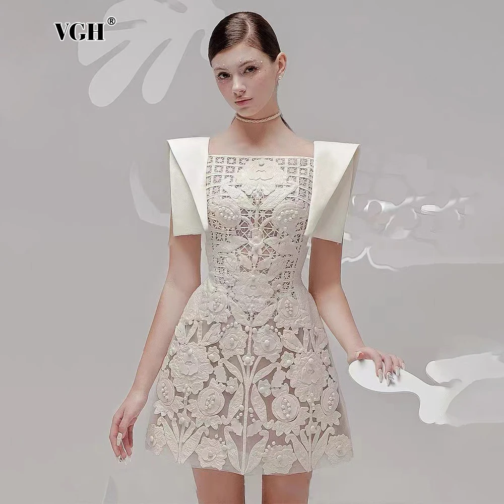 VGH Elegant Hollow Out Embroidery Dresses For Women Square Collar Short Collar High Waist Slimming Mini Dress Female Fashion New
VGH Elegant Hollow Out Embroidery Dresses For Women Square Collar Short Collar High Waist Slimming Mini Dress Female Fashion New