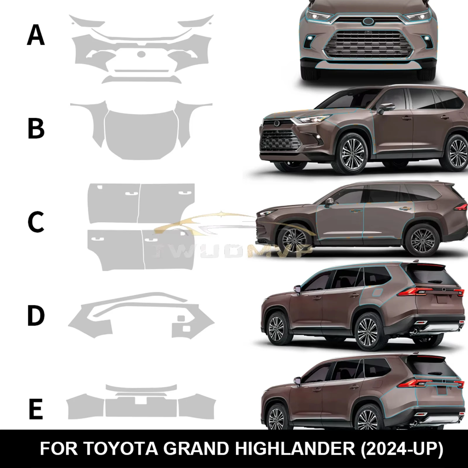Protective Film TPU For Toyota Grand Highlander 2024 2025 Car Body Sticker Paint Protection Film PPF Transparent Anti-Scratch 
Protective Film TPU For Toyota Grand Highlander 2024 2025 Car Body Sticker Paint Protection Film PPF Transparent Anti-Scratch