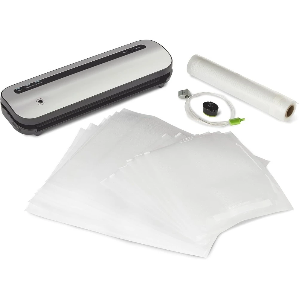 Space-Saving Vacuum Sealer with Bags and Roll
Space-Saving Vacuum Sealer with Bags and Roll