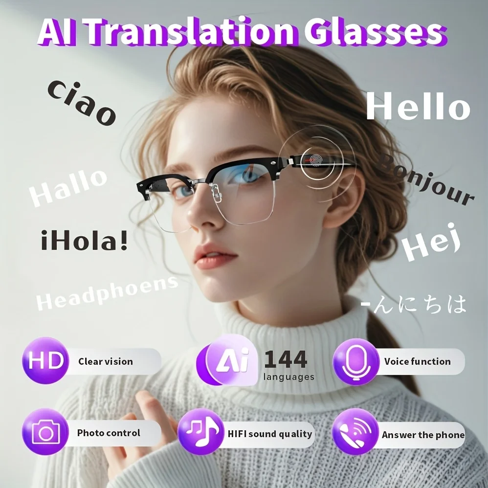 НОВЫЕ умные очки AI, интеллектуальный перевод, 144 языка, беспроводная Bluetooth-гарнитура в реальном времени для синхронного перевода
НОВЫЕ умные очки AI, интеллектуальный перевод, 144 языка, беспроводная Bluetooth-гарнитура в реальном времени для синхронного перевода
