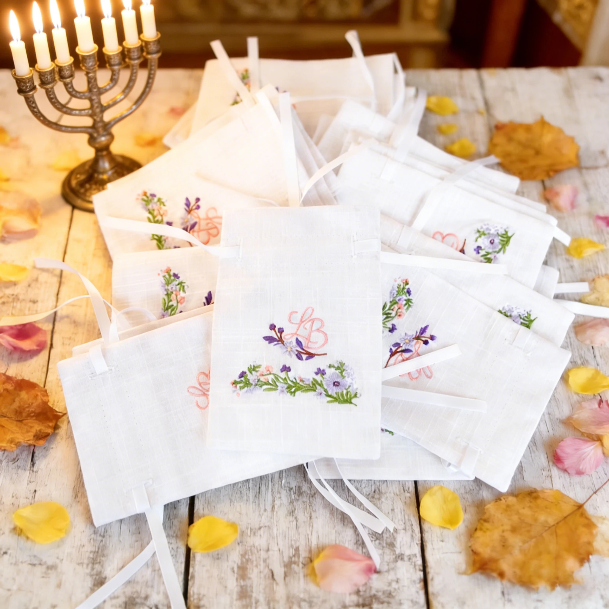 Custom embroidered blue small candy bags for Jewish wedding ceremonies, can be personalized for an elegant and stylish candy bag
Custom embroidered blue small candy bags for Jewish wedding ceremonies, can be personalized for an elegant and stylish candy bag