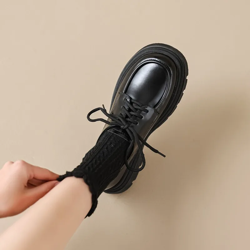 Black Fleece Lined Thick Heel Oxford Style Women's Shoes Increased Height Flat Shoes round Toe Synthetic Leather Rubber shoes
Black Fleece Lined Thick Heel Oxford Style Women's Shoes Increased Height Flat Shoes round Toe Synthetic Leather Rubber shoes