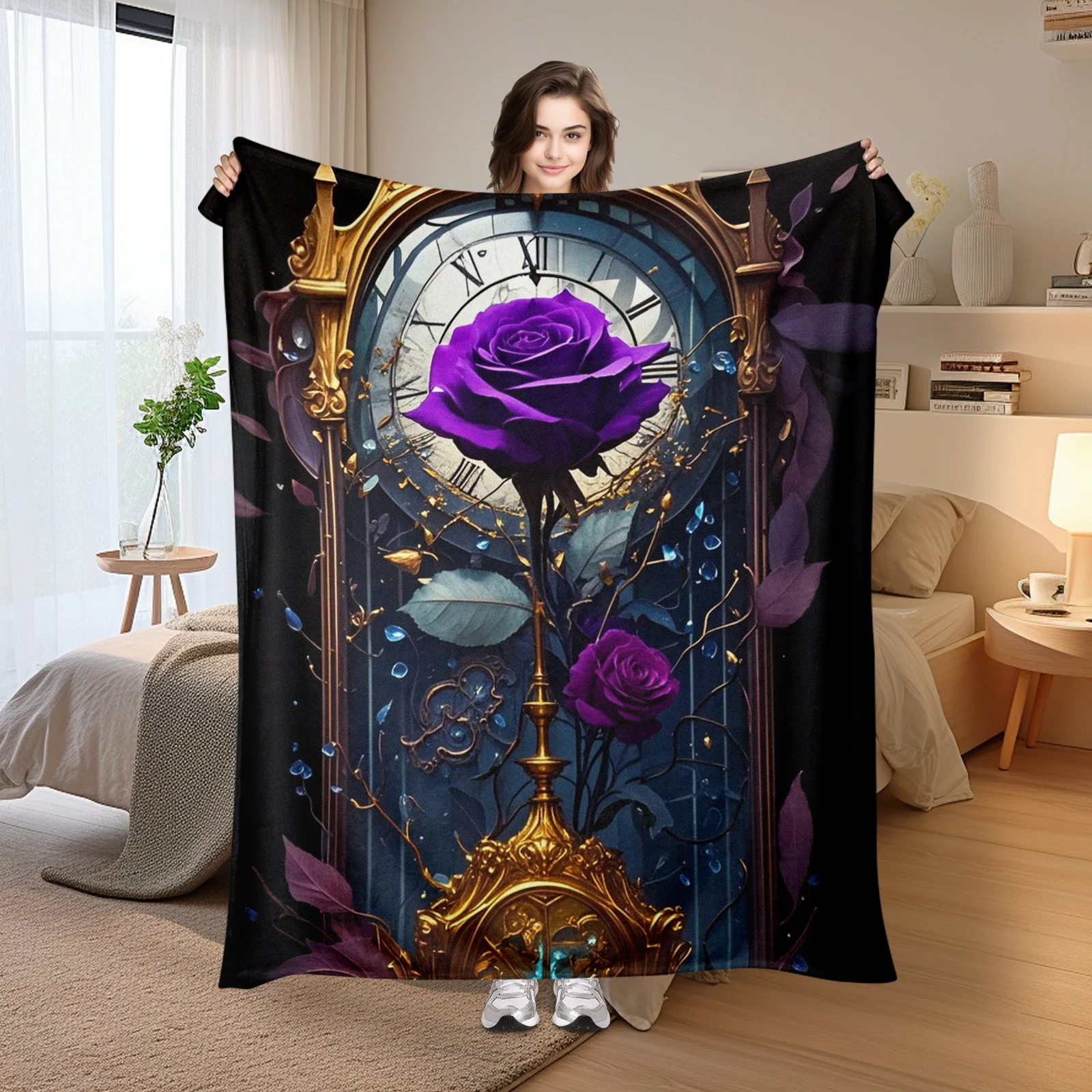 Whimsical Purple Rose And Clock Design Blanket For Dreamy And Elegant Spaces With A Timeless Floral Theme
Whimsical Purple Rose And Clock Design Blanket For Dreamy And Elegant Spaces With A Timeless Floral Theme