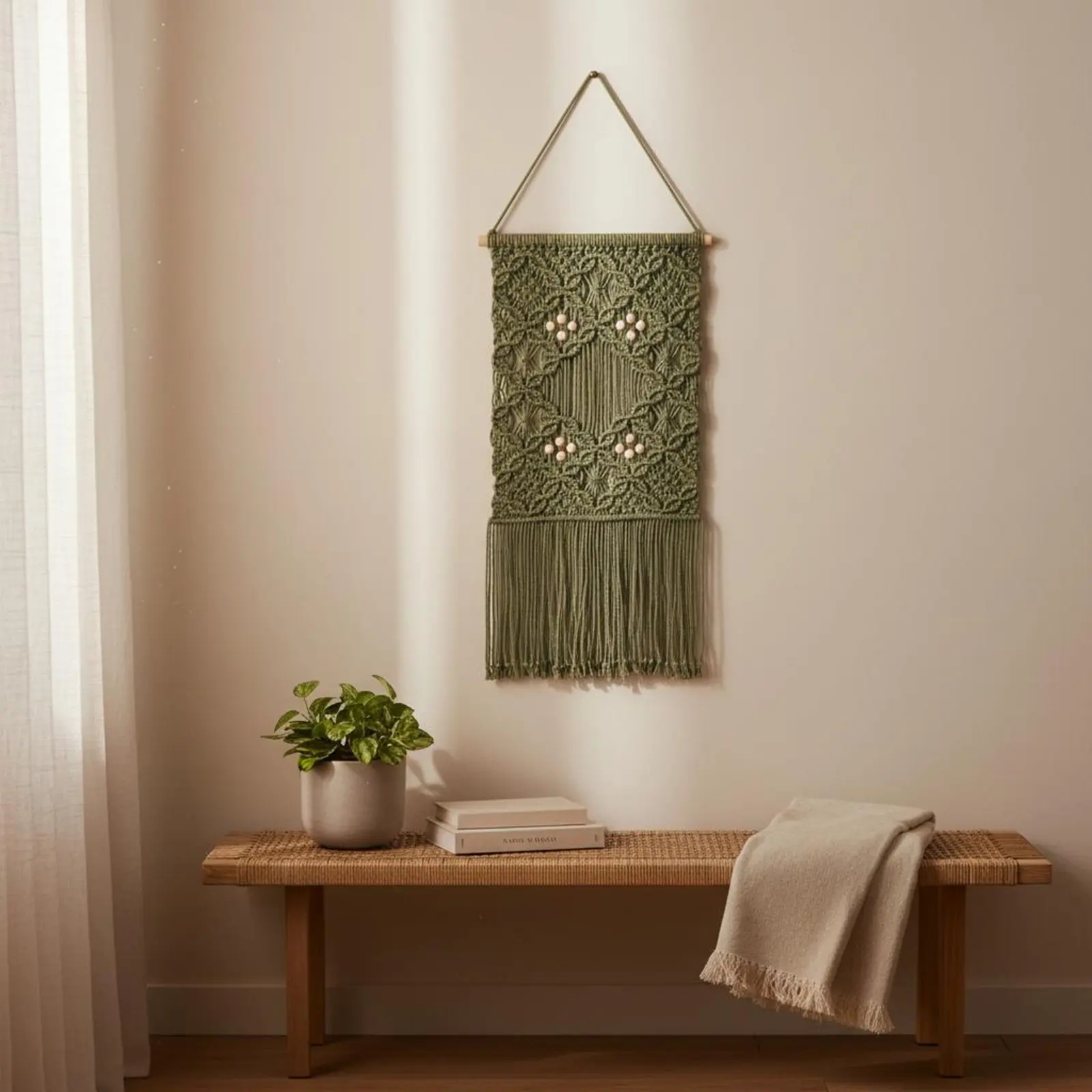 Macrame Wall Hanging Handmade Woven Tapestry Boho Wall Decor Tassel Trim Boho Macrame Tapestry Bohemian Design for Living Room
Macrame Wall Hanging Handmade Woven Tapestry Boho Wall Decor Tassel Trim Boho Macrame Tapestry Bohemian Design for Living Room