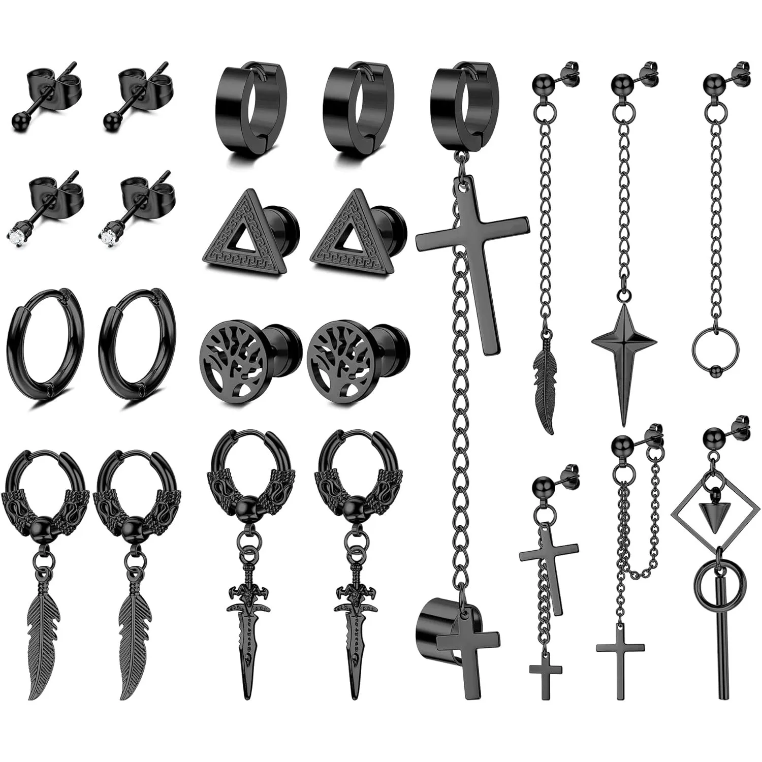 Bobisty 23Pcs Stainless Steel Studs Hoop Earrings for Women Men Gothic Dangle Ball Barbell Cartilage Piercing Jewelry Halloween
Bobisty 23Pcs Stainless Steel Studs Hoop Earrings for Women Men Gothic Dangle Ball Barbell Cartilage Piercing Jewelry Halloween
