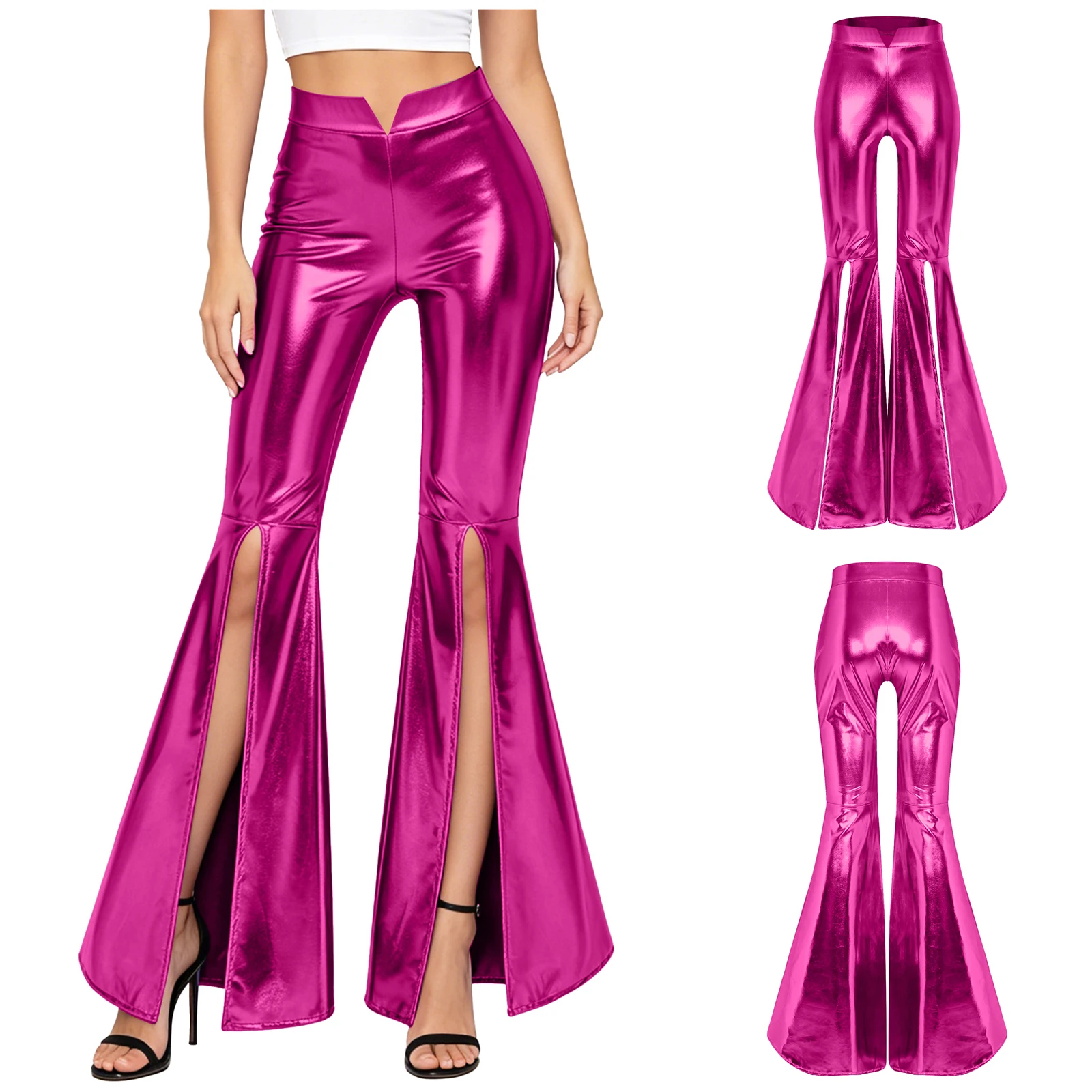Women 70s Disco Jazz Dance Metallic Shiny Flared Pants High Waist Split Bell Bottoms Long Pants Dancing Trousers for Club Stage
Women 70s Disco Jazz Dance Metallic Shiny Flared Pants High Waist Split Bell Bottoms Long Pants Dancing Trousers for Club Stage