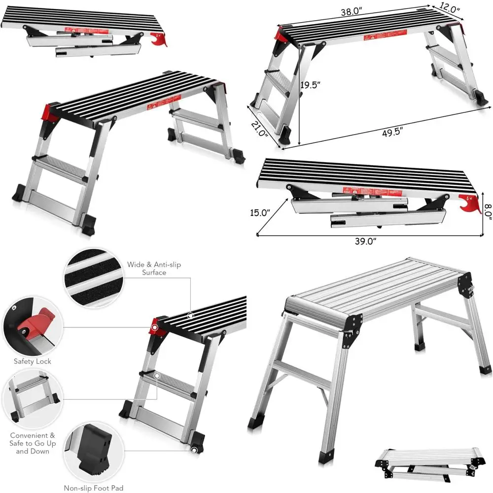 Складная стремянка, табурет-лестница, портативная алюминиевая рабочая скамейка с нескользящей резиновой ступенькой для работы в гипсокартоне и максимальной стабильностью
Складная стремянка, табурет-лестница, портативная алюминиевая рабочая скамейка с нескользящей резиновой ступенькой для работы в гипсокартоне и максимальной стабильностью