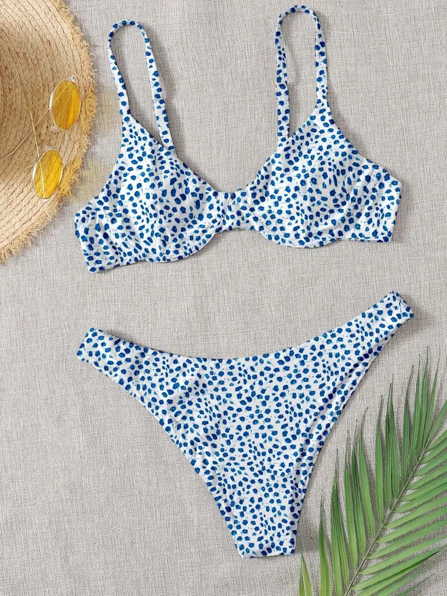 Blue Ditsy Print Underwire Bikini Set Women Summer Beach Swimwear
Blue Ditsy Print Underwire Bikini Set Women Summer Beach Swimwear
