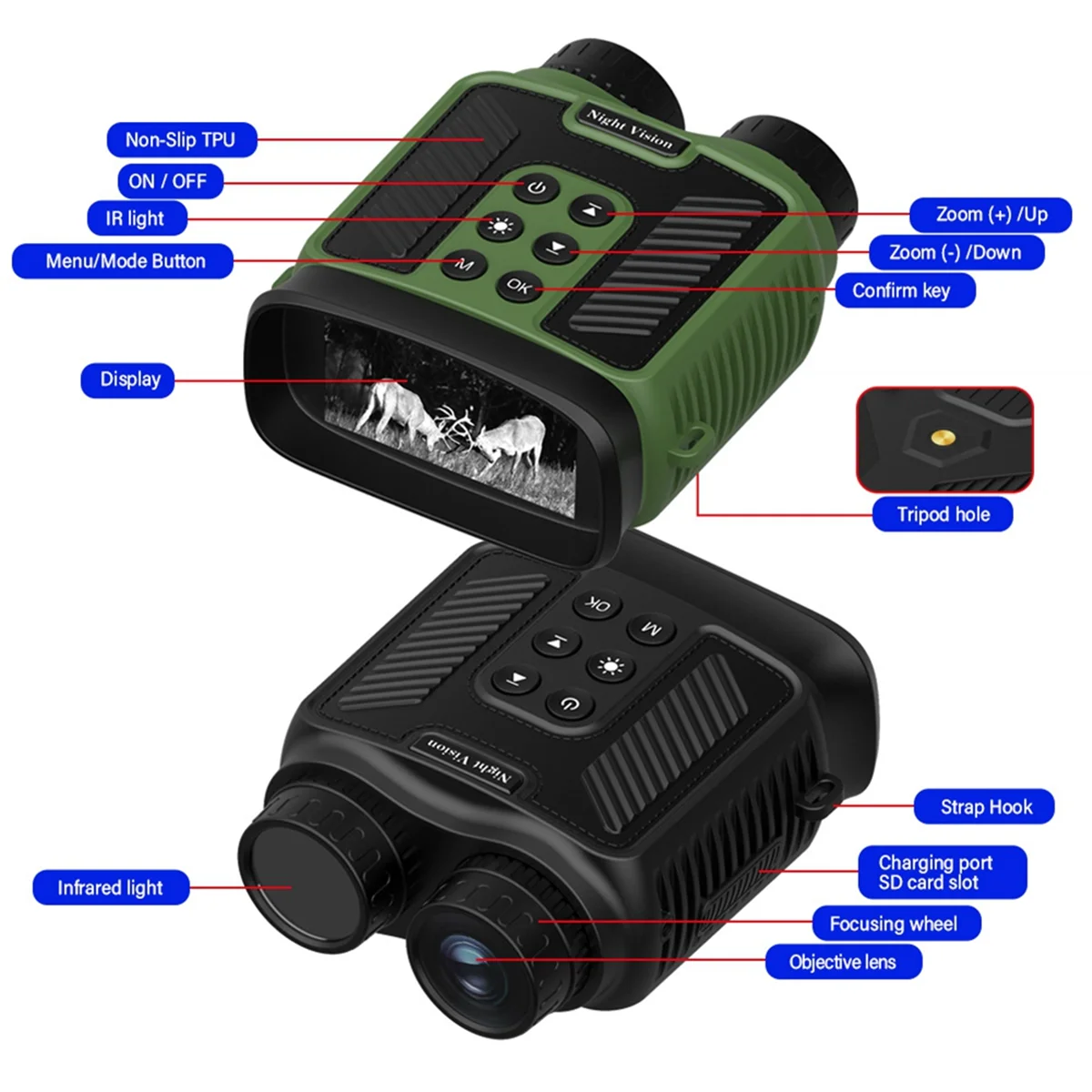 Digital Infrared Night Vision Binoculars Telescope 300M 2.5K UHD 40MP 10X Optical 8X Zoom Digital Telescope ArmyGreen K
Digital Infrared Night Vision Binoculars Telescope 300M 2.5K UHD 40MP 10X Optical 8X Zoom Digital Telescope ArmyGreen K