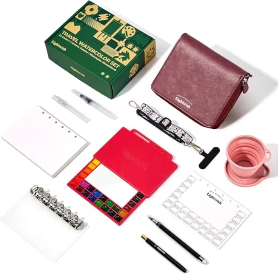 Travel Watercolor Set - 24 Colors Compact Art Kit with Refillable 100% Cotton Paper Ceramic Palette Watercolor Brush and Spray
Travel Watercolor Set - 24 Colors Compact Art Kit with Refillable 100% Cotton Paper Ceramic Palette Watercolor Brush and Spray