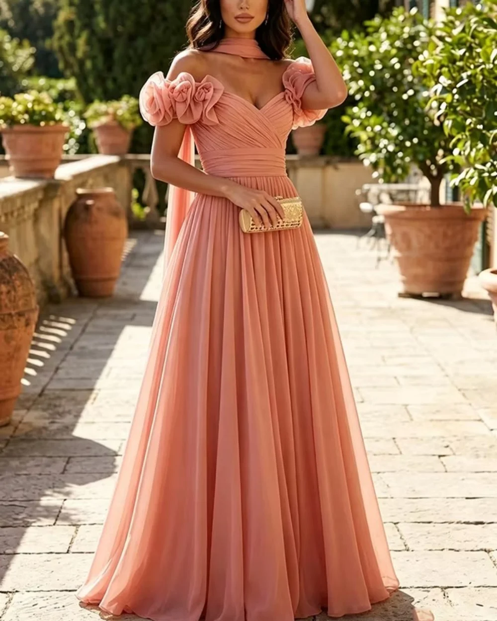 Customized High Quality Women Jersey Handmade Flower Ruched A-Line Evening Dress Fashion Off-the-shoulder Sleeveless Party Gowns
Customized High Quality Women Jersey Handmade Flower Ruched A-Line Evening Dress Fashion Off-the-shoulder Sleeveless Party Gowns