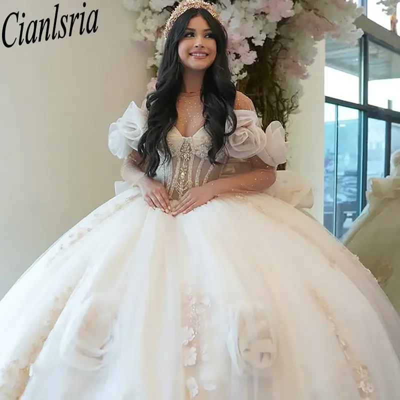 Платье принцессы с длинными рукавами и бисером, кристаллами Quinceanera, бальное платье с 3D цветами и аппликациями, кружево Sweet 15 Años, мексиканское индивидуальное платье
Платье принцессы с длинными рукавами и бисером, кристаллами Quinceanera, бальное платье с 3D цветами и аппликациями, кружево Sweet 15 Años, мексиканское индивидуальное платье