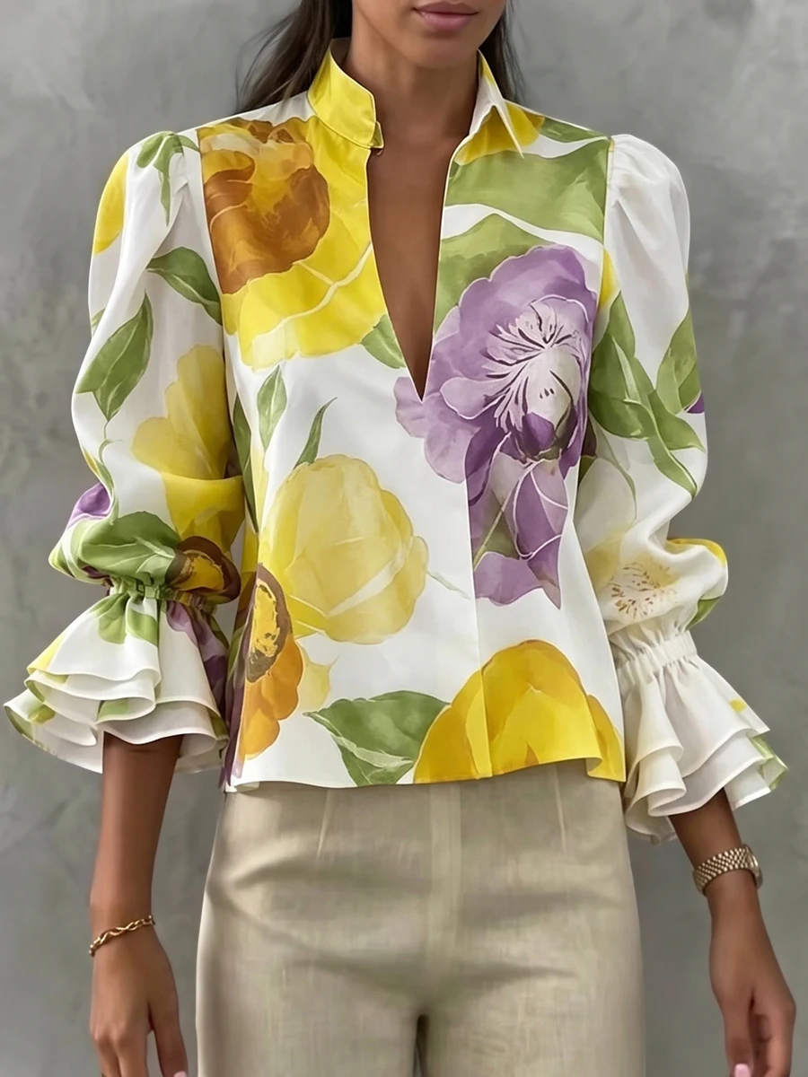 2026 Women Floral Print V Neck Blouse Tops Elastic Cuffs Casual Outfits Women's Blouses And Shirts Cheap Women's Clothing
2026 Women Floral Print V Neck Blouse Tops Elastic Cuffs Casual Outfits Women's Blouses And Shirts Cheap Women's Clothing