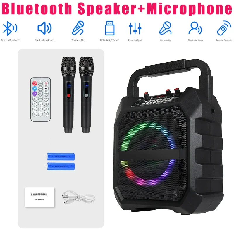 2pc Wireless Microphone Karaoke Machine Bluetooth Speaker KTV HIFI Stereo Sound RGB Colorful LED Lights for Outdoor Home Party
2pc Wireless Microphone Karaoke Machine Bluetooth Speaker KTV HIFI Stereo Sound RGB Colorful LED Lights for Outdoor Home Party