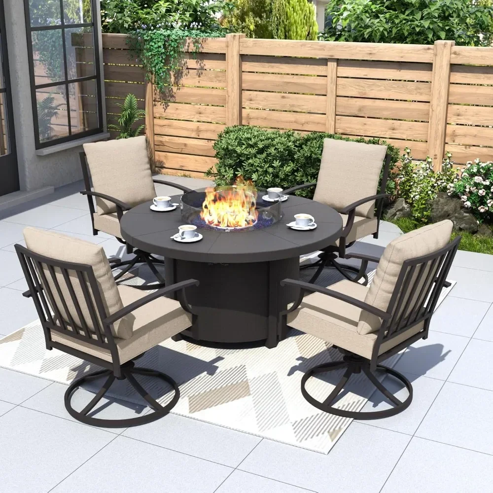 5 Piece Metal Outdoor Patio Furniture Set with Round Fire Pit Table, Patio Conversation Sets 4 Swivel Chairs with Thick Cushion
5 Piece Metal Outdoor Patio Furniture Set with Round Fire Pit Table, Patio Conversation Sets 4 Swivel Chairs with Thick Cushion