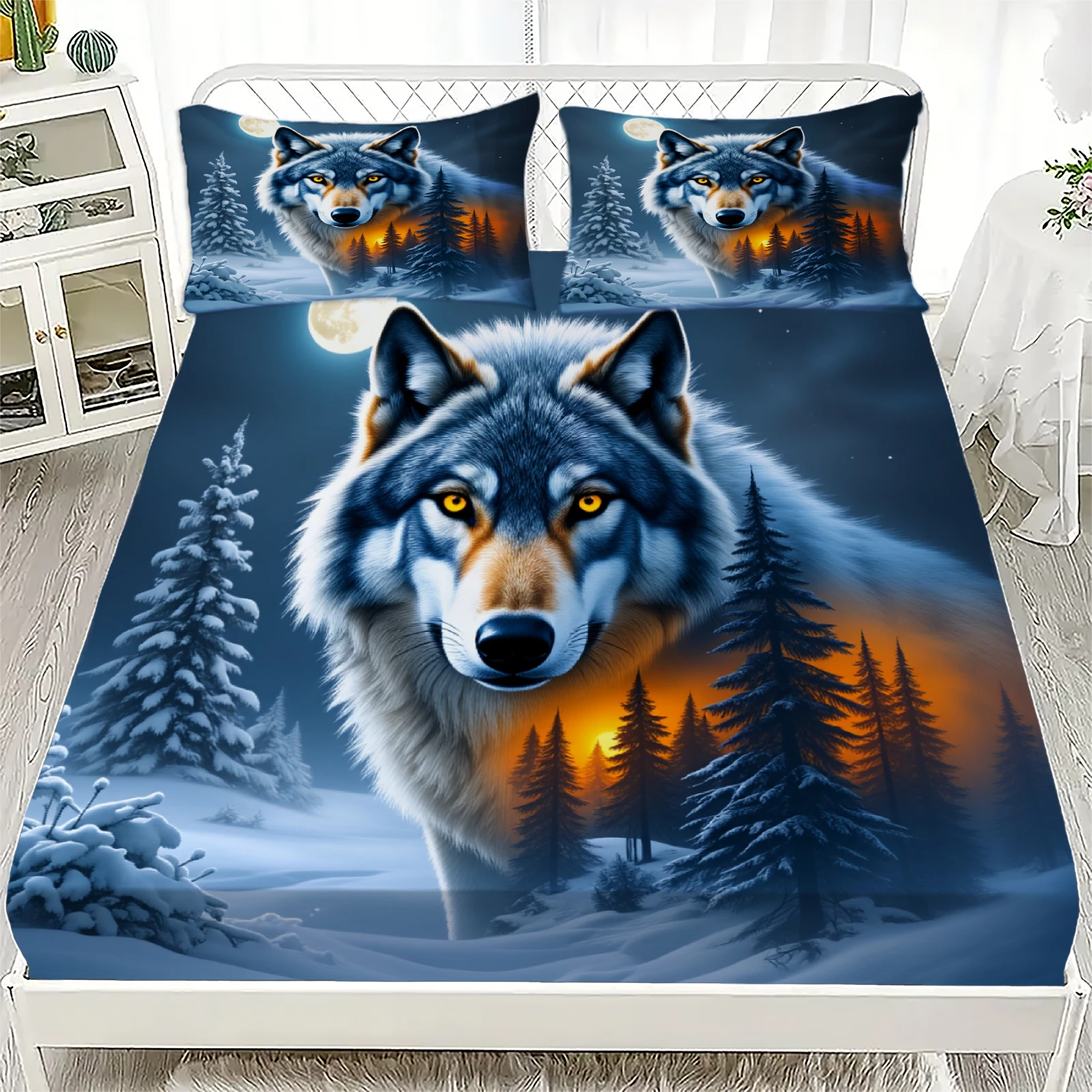 3pcs Fitted Sheet Set Wolf 3D Printed Wildlife Pattern Breathable Anti-Slip Durable Bed Sheet With Pillowcases For Bedroom Decor
3pcs Fitted Sheet Set Wolf 3D Printed Wildlife Pattern Breathable Anti-Slip Durable Bed Sheet With Pillowcases For Bedroom Decor