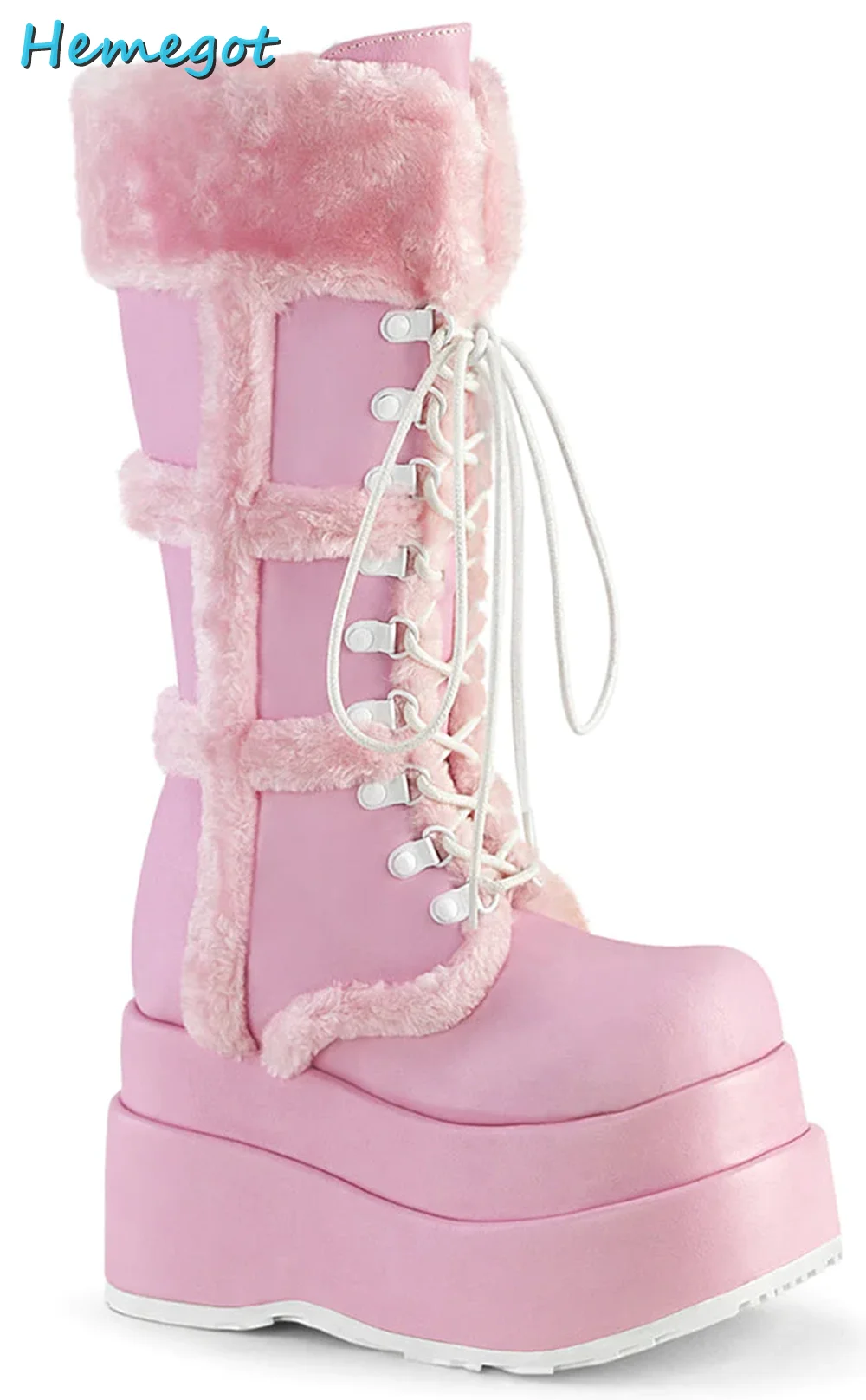 Platform Front Lace-up Faux Fur Knee High Boots Side Zipper Round Toe Pink Solid Matte Leather Winter Warm Women Shoes Fashion
Platform Front Lace-up Faux Fur Knee High Boots Side Zipper Round Toe Pink Solid Matte Leather Winter Warm Women Shoes Fashion