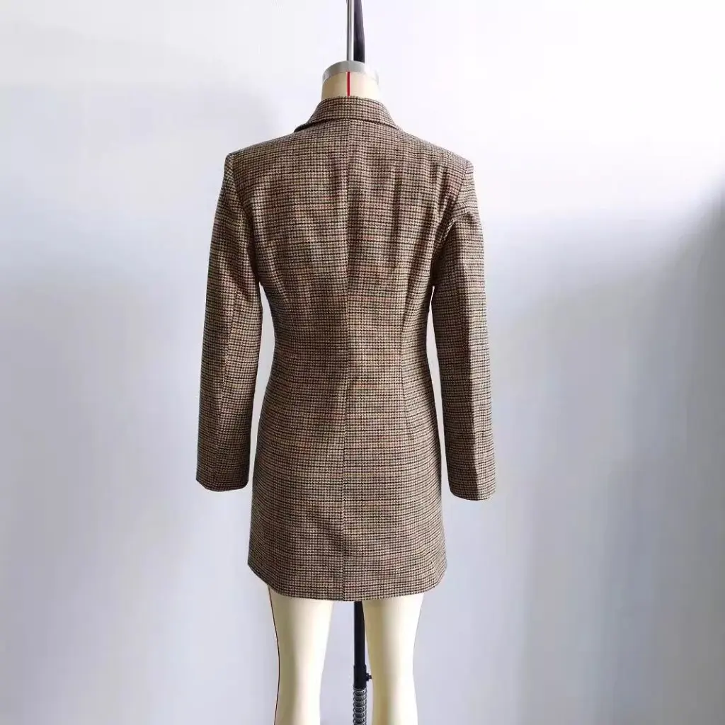 Women's Double-Breasted Suit Dress European American Fashion Houndstooth Pattern Long-Sleeved Autumn New Arrival
Women's Double-Breasted Suit Dress European American Fashion Houndstooth Pattern Long-Sleeved Autumn New Arrival