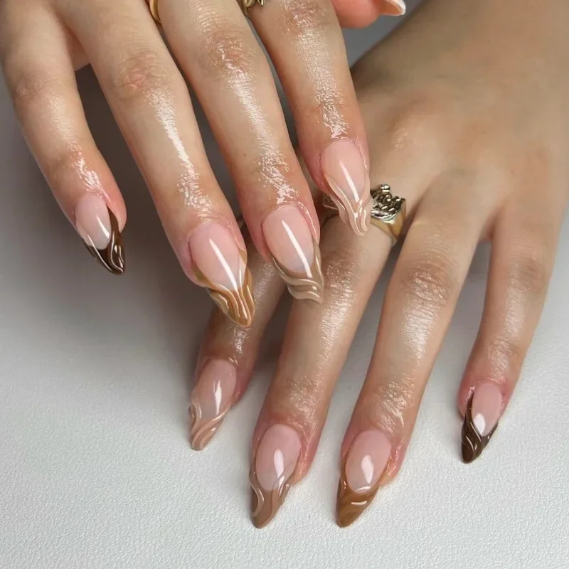 24pcs Maillard Brown French Manicure 3D Almond Nail Art Wearable Fashionable Temperament Fake Nails Finished Product Removable
24pcs Maillard Brown French Manicure 3D Almond Nail Art Wearable Fashionable Temperament Fake Nails Finished Product Removable