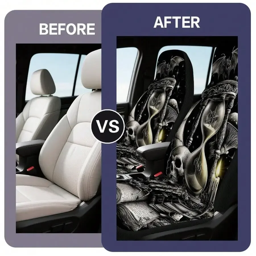 Universal Car Seat Covers Set With Gothic Skull And Hourglass Print For Adult Vehicles
Universal Car Seat Covers Set With Gothic Skull And Hourglass Print For Adult Vehicles