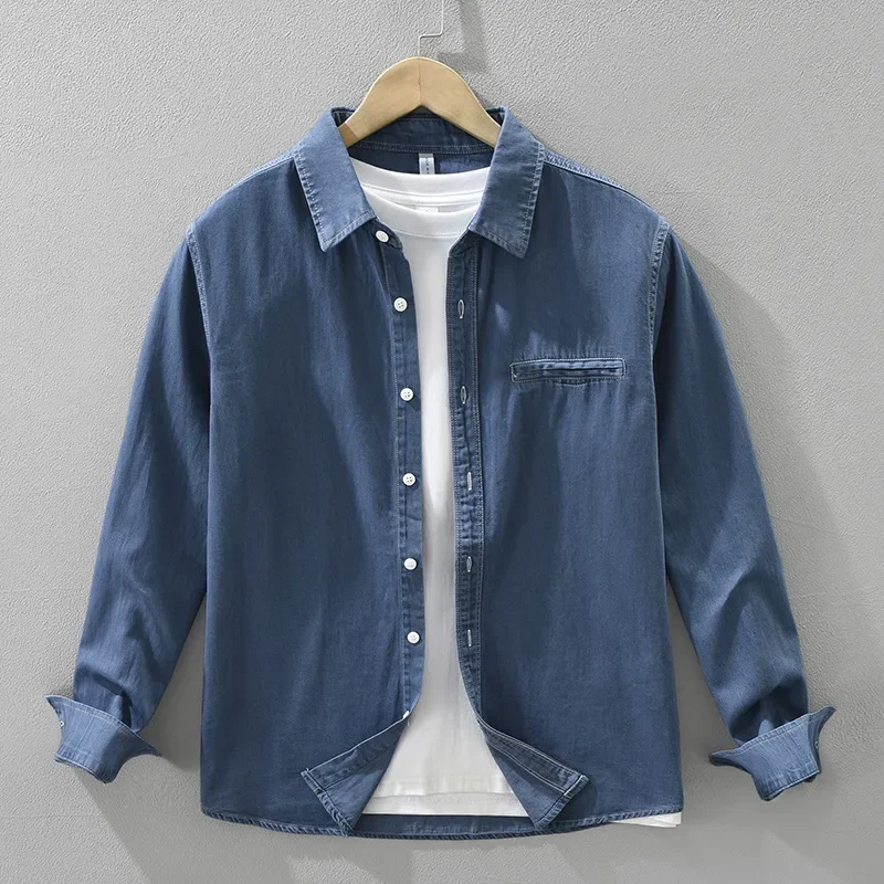 Japanese Retro Denim Shirt Men Spring Fall New Jean Shirts Male Pure Cotton Cowboy Tops Comfortable Clothing Square Collar Shirt
Japanese Retro Denim Shirt Men Spring Fall New Jean Shirts Male Pure Cotton Cowboy Tops Comfortable Clothing Square Collar Shirt