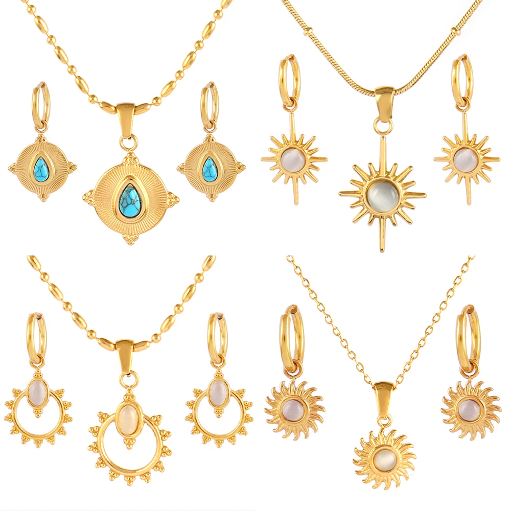 Gold Color Natural Stone Pendants Necklace Earrings Sets Charm Stainless Steel Jewelry for Women Set 2023 Trendy Wholesale Gifts
Gold Color Natural Stone Pendants Necklace Earrings Sets Charm Stainless Steel Jewelry for Women Set 2023 Trendy Wholesale Gifts
