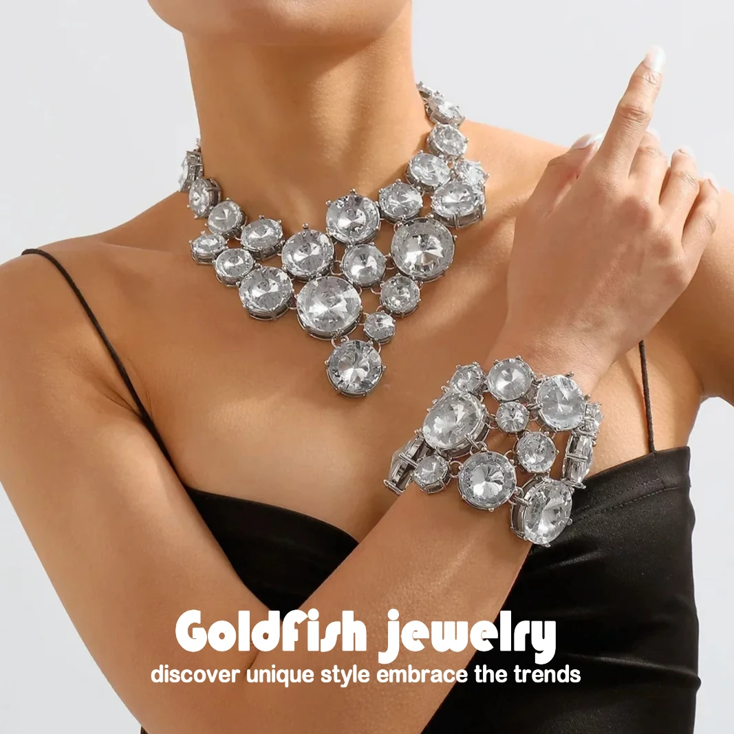 Exaggerate Round Rhinestone Choker Necklace Bracelet Set for Women Trendy Glass Crystal Bridal Wedding Jewelry Set Party Gifts
Exaggerate Round Rhinestone Choker Necklace Bracelet Set for Women Trendy Glass Crystal Bridal Wedding Jewelry Set Party Gifts
