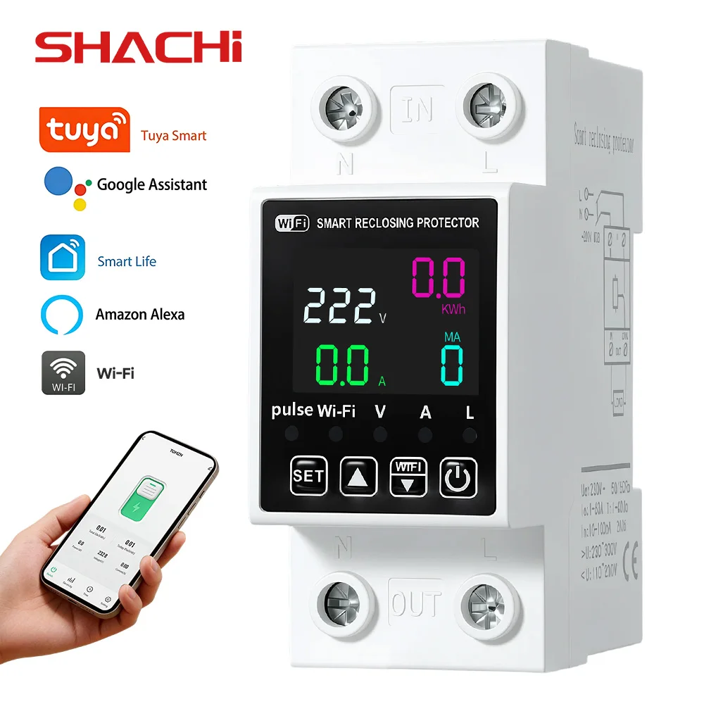 SHACHI Smart Life TUYA WiFi Circuit Breaker 63A 110V 220VEnergy Meter Metering Timer with Voltage and Current Leakage Protection
SHACHI Smart Life TUYA WiFi Circuit Breaker 63A 110V 220VEnergy Meter Metering Timer with Voltage and Current Leakage Protection