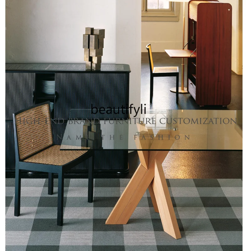 Italian tempered glass dining table, modern household oak leg tea table
Italian tempered glass dining table, modern household oak leg tea table