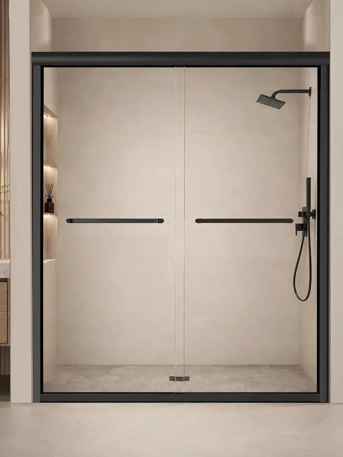 Semi-Frameless Sliding Glass Shower Door 56-60 in. W x 72 in. H, Matte Black Frame, 1/4 in. Clear Tempered Glass, Bypass Shower
Semi-Frameless Sliding Glass Shower Door 56-60 in. W x 72 in. H, Matte Black Frame, 1/4 in. Clear Tempered Glass, Bypass Shower