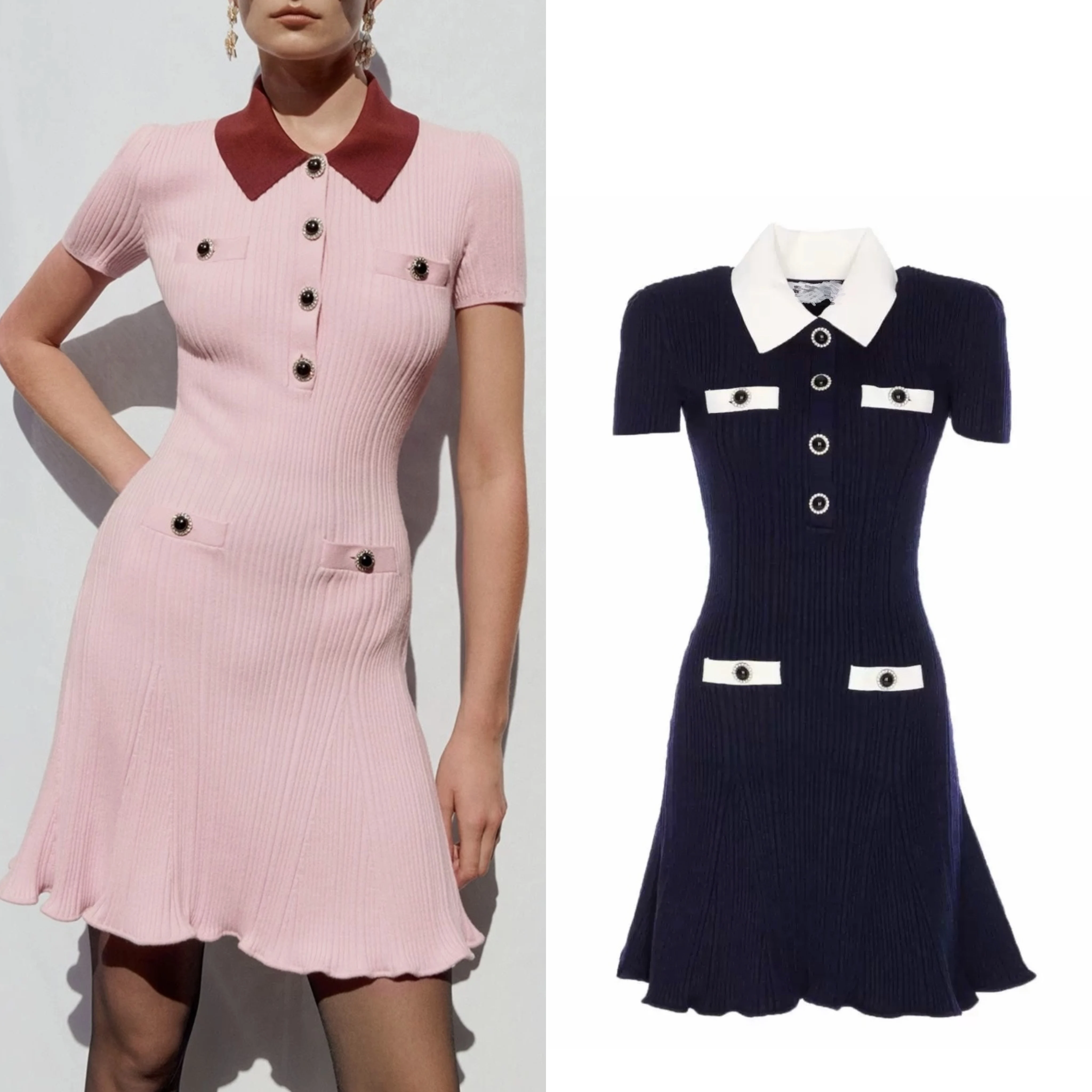 Women Button decoration knitted short dress turn-down collar short sleeve knit elasticity mini dress
Women Button decoration knitted short dress turn-down collar short sleeve knit elasticity mini dress