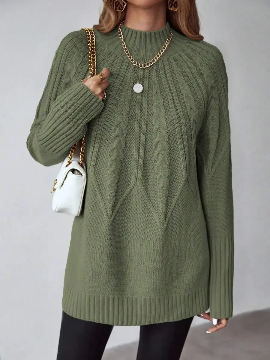 Women Solid Color Mock Neck Long Sleeve Cable Knit Sweater Casual Pullover Fall Winter
Women Solid Color Mock Neck Long Sleeve Cable Knit Sweater Casual Pullover Fall Winter