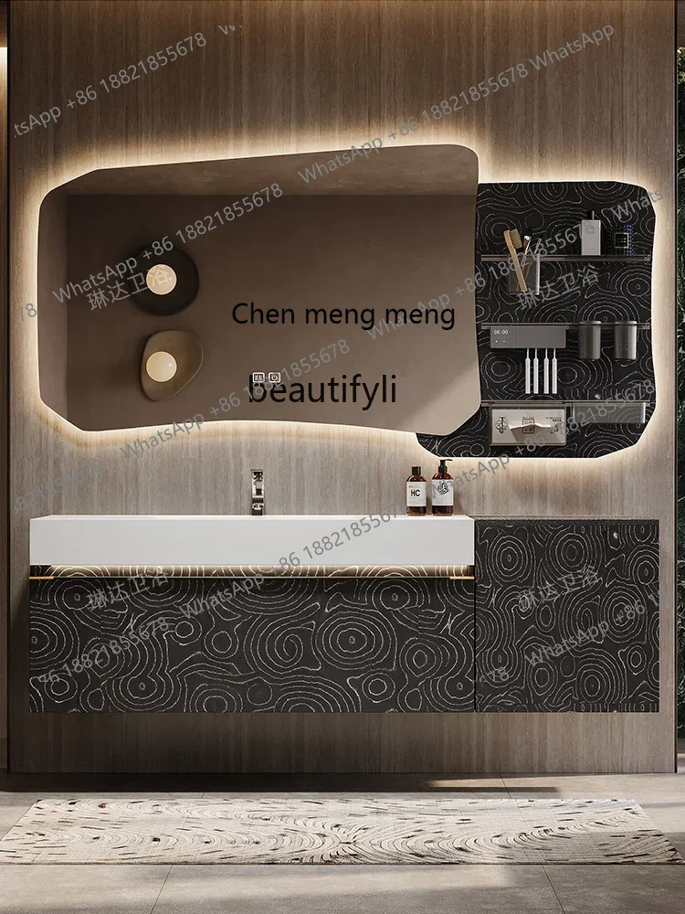 Light luxury walnut bathroom cabinet mirror cabinet combination rock slab hot bending integrated washbasin
Light luxury walnut bathroom cabinet mirror cabinet combination rock slab hot bending integrated washbasin