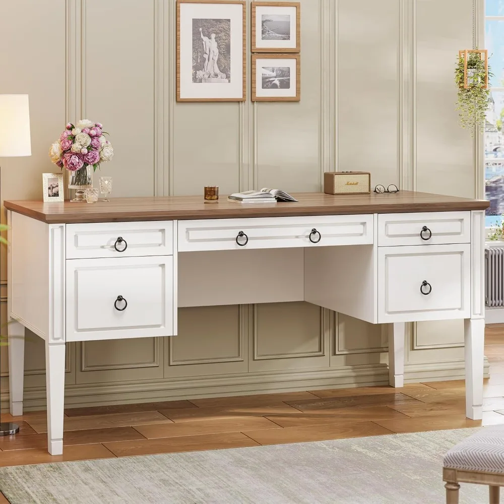 59" Executive Office Desk with Drawers, Farmhouse Desk, Home Office Desk with Storage, Wooden Computer Desk with File Drawers f
59" Executive Office Desk with Drawers, Farmhouse Desk, Home Office Desk with Storage, Wooden Computer Desk with File Drawers f