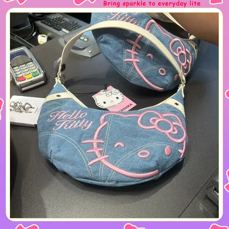 Kt Cat Denim Embroidered Armpit Bag Crossbody Bag Women'S Horn Bag Denim Bag Commuting Personalized Design Fashionable Retro
Kt Cat Denim Embroidered Armpit Bag Crossbody Bag Women'S Horn Bag Denim Bag Commuting Personalized Design Fashionable Retro