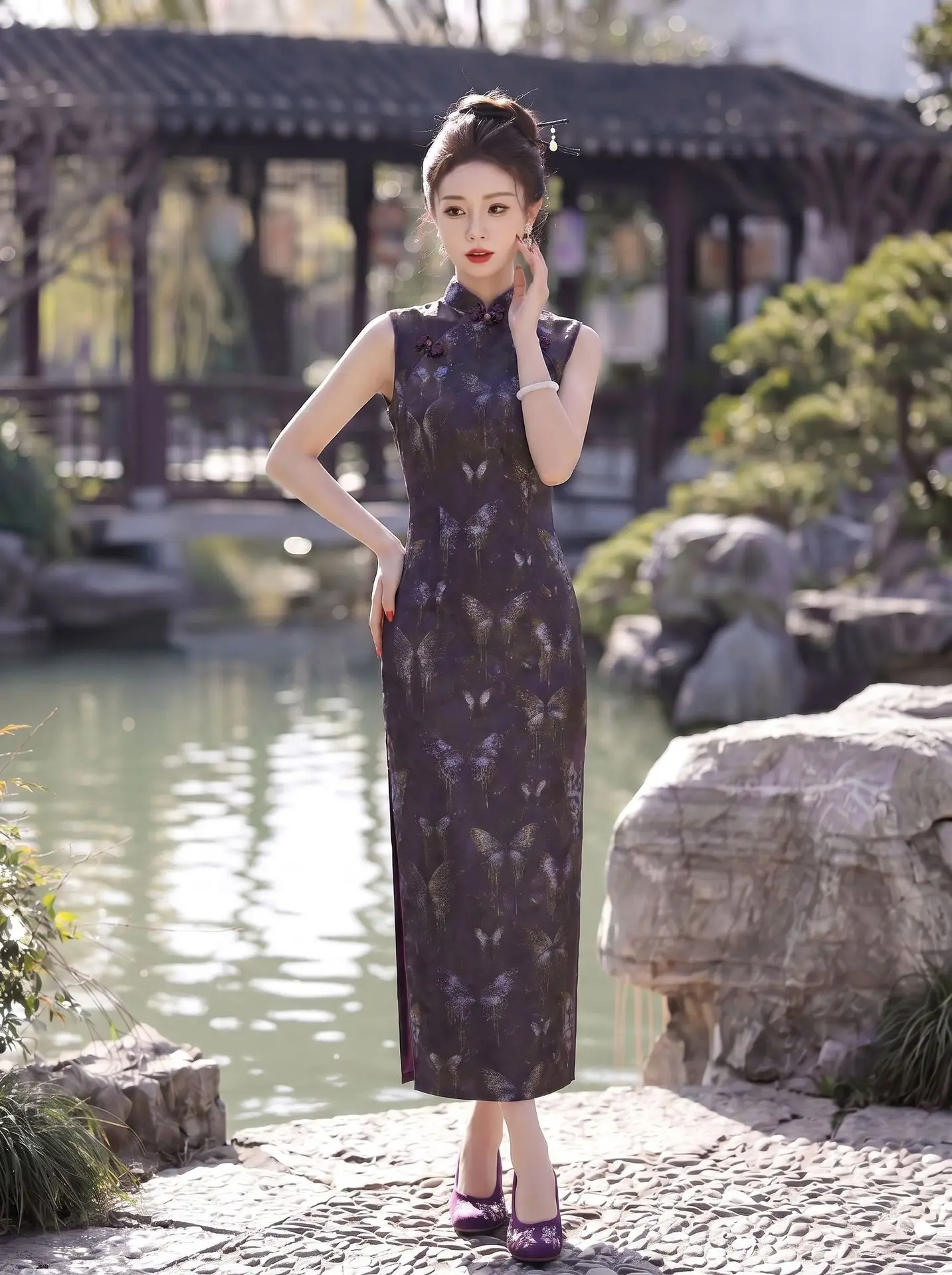 Chinese Style Butterfly Print Qipao Women's Summer Sleeveless Chinese Style Daily Qipao Dress
Chinese Style Butterfly Print Qipao Women's Summer Sleeveless Chinese Style Daily Qipao Dress