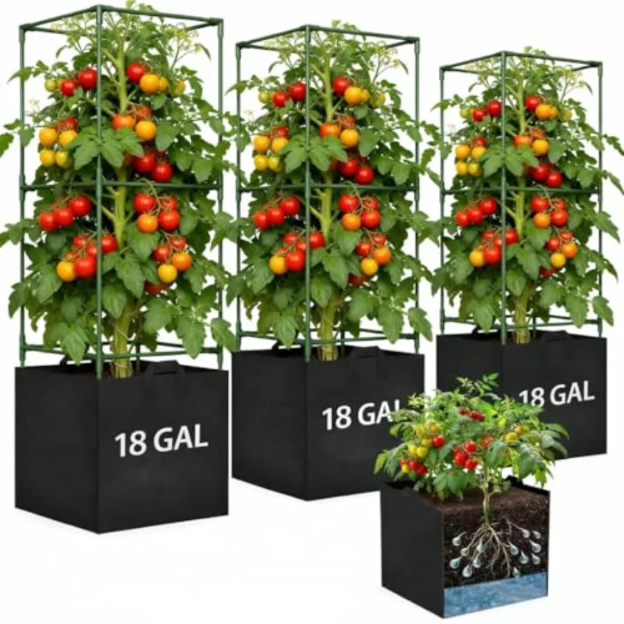 Tomato Cages for Garden, Tomato Planter with Trellis, 48in Tall Square Tomato Trellis with 18 Gallon Grow Bags, Patio and Balco
Tomato Cages for Garden, Tomato Planter with Trellis, 48in Tall Square Tomato Trellis with 18 Gallon Grow Bags, Patio and Balco