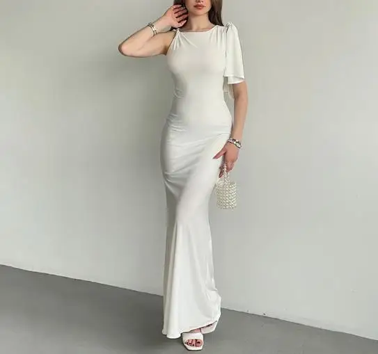 Summer Solid Color Waist Cinching Tight Fitting Hip Hugging Fish Tail Dress, Elegant Ladies' Temperament, Shoulder Pleated Dress
Summer Solid Color Waist Cinching Tight Fitting Hip Hugging Fish Tail Dress, Elegant Ladies' Temperament, Shoulder Pleated Dress