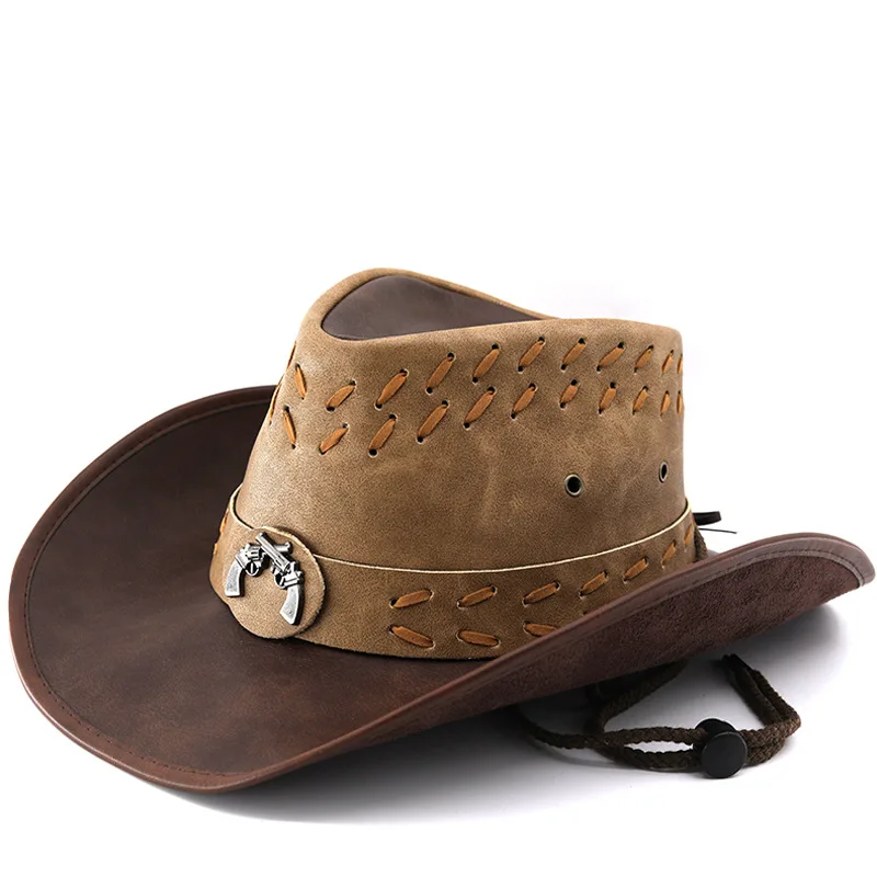 2026 High Quality Western Cowboy Hat Men Women Fashion Jazz Cap Cool Vintage Outdoor Faux Leather Cowgirl Hats Wind Rope Caps
2026 High Quality Western Cowboy Hat Men Women Fashion Jazz Cap Cool Vintage Outdoor Faux Leather Cowgirl Hats Wind Rope Caps