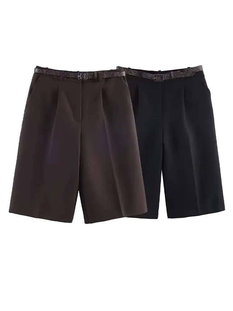 HH Summer Women Fashion Versatile Solid With Belt Medium Pants Female High Waist Zipper Commuting Casual Knee-length Shorts
HH Summer Women Fashion Versatile Solid With Belt Medium Pants Female High Waist Zipper Commuting Casual Knee-length Shorts