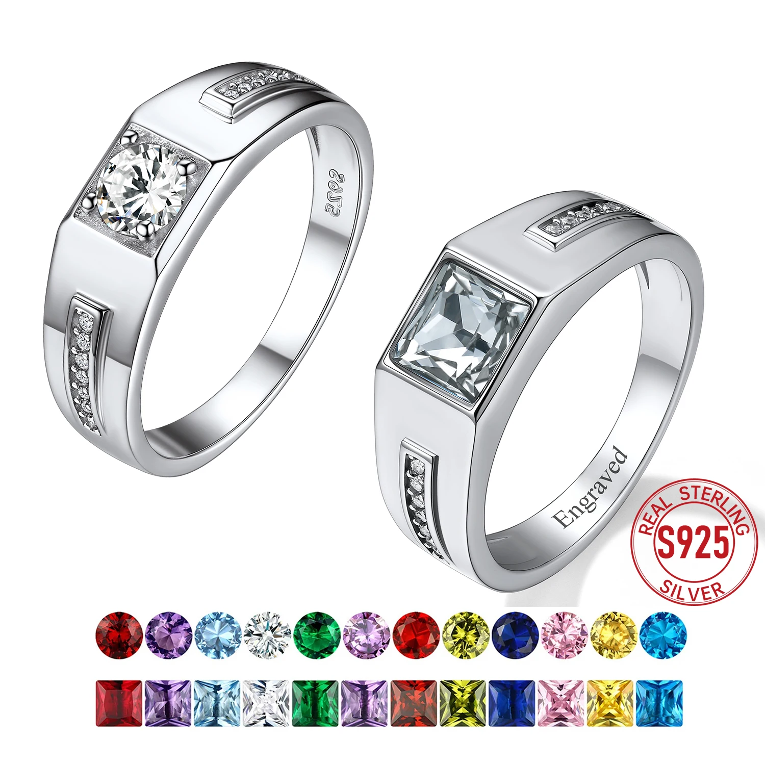 U7 925 Sterling Silver Birthstones Rings Round Square A++++ CZ Engagement Wedding Valentine Birthday Custom Lover Couple Jewelry
U7 925 Sterling Silver Birthstones Rings Round Square A++++ CZ Engagement Wedding Valentine Birthday Custom Lover Couple Jewelry