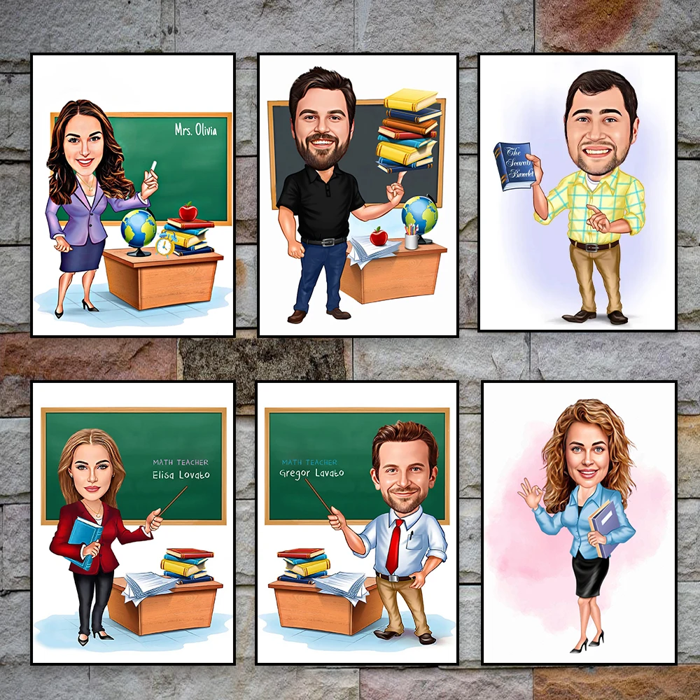 Personalized Teacher Cartoon Poster Custom Caricature Portrait From Your Photo Funny Teacher's Day Gift Canvas Painting
Personalized Teacher Cartoon Poster Custom Caricature Portrait From Your Photo Funny Teacher's Day Gift Canvas Painting