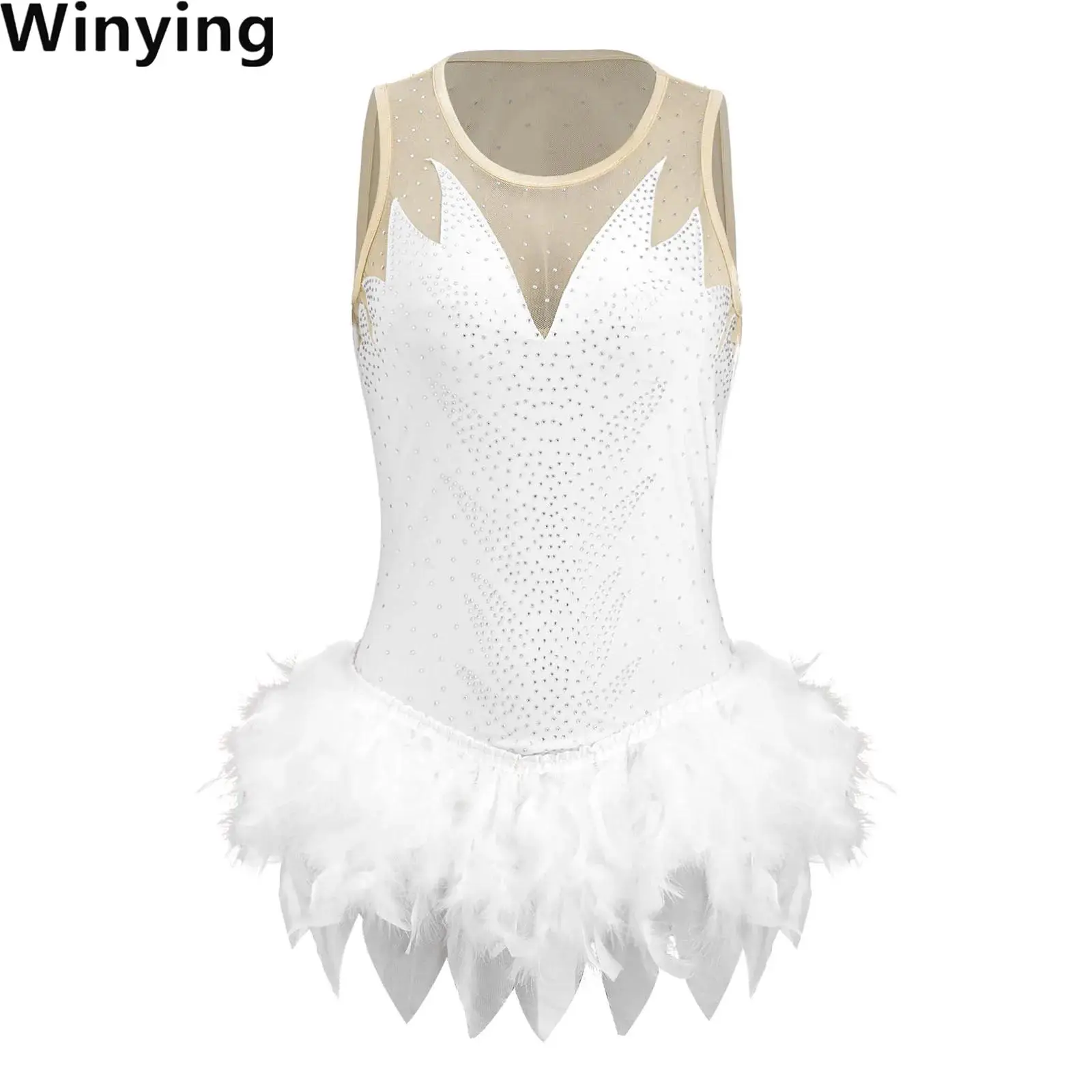 Women Tutu Dance Feather Skirted Ballet Gymnastics Bodysuits Rhinestones Mesh Leotards Buttons Crotch Dress Performance Costume
Women Tutu Dance Feather Skirted Ballet Gymnastics Bodysuits Rhinestones Mesh Leotards Buttons Crotch Dress Performance Costume